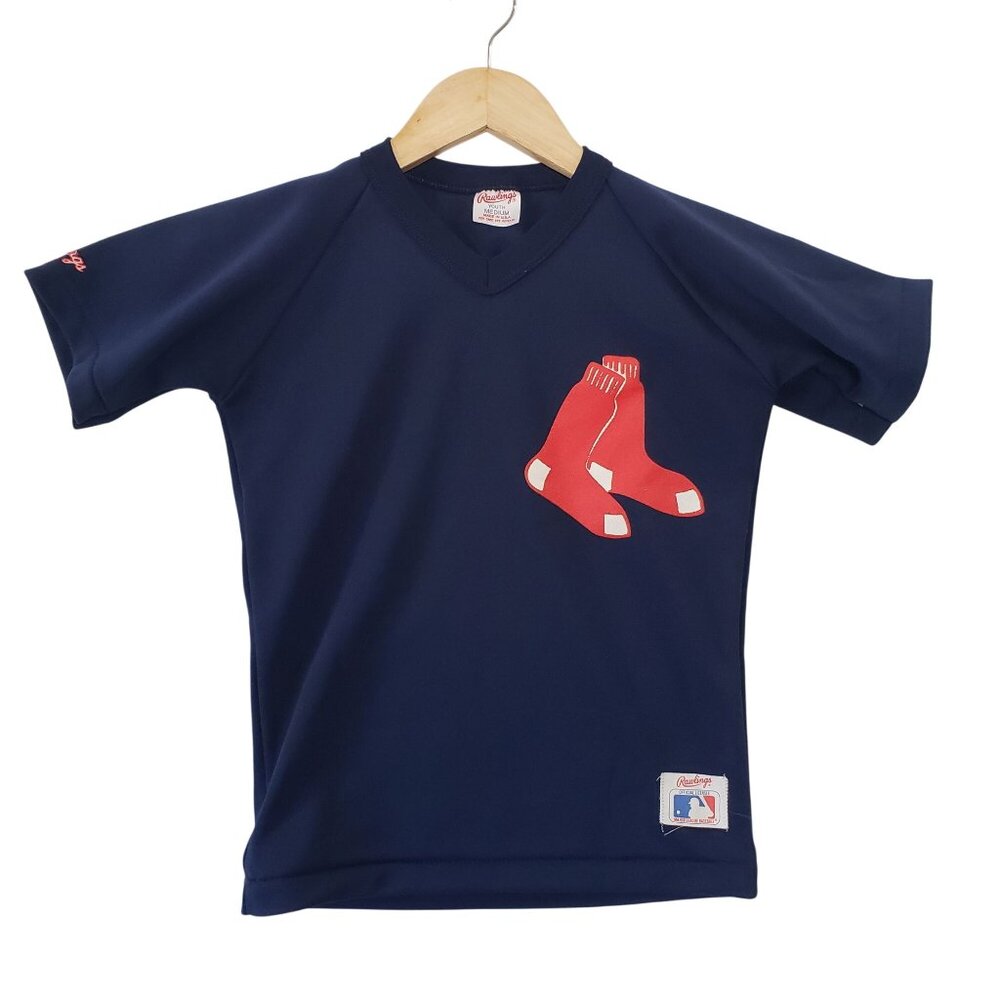 Vintage‎ Rawlings Youth Medium 70s Boston Red Sox Navy V-Neck Jersey Sportswear